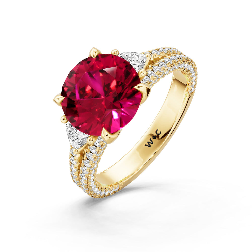 The Indigo Ring with Created Ruby Cut Diamond in 14KT Yellow Gold view 3
