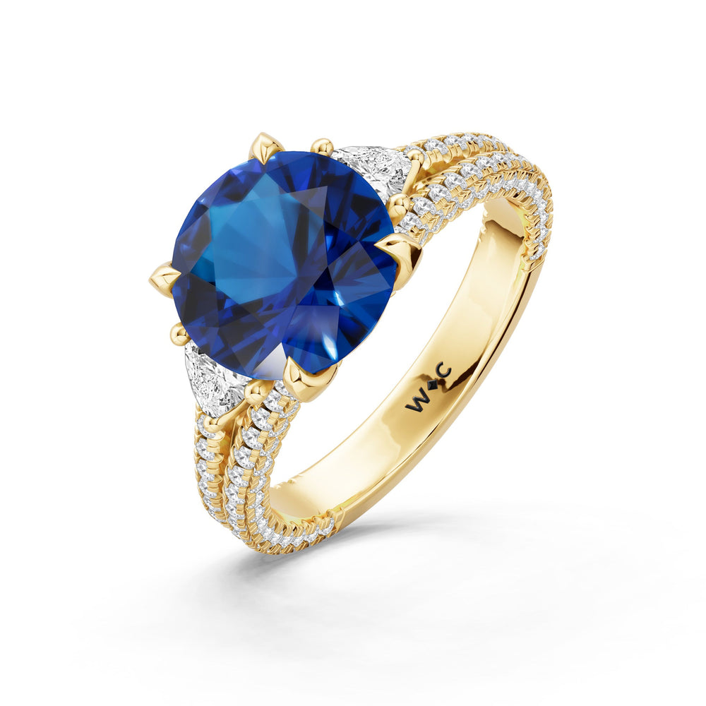 The Indigo Ring with Created Blue Sapphire Cut Diamond in 14KT Yellow Gold view 3
