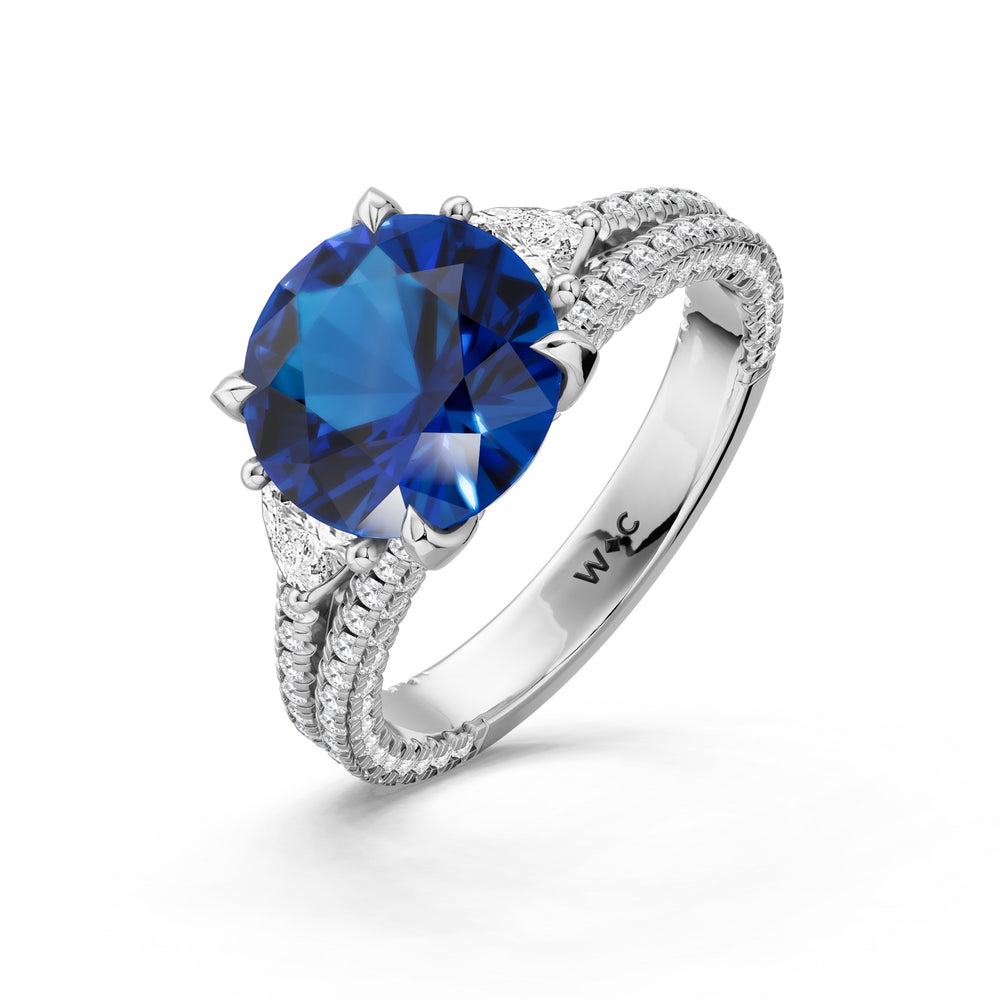 The Indigo Ring with Created Blue Sapphire Cut Diamond in 14KT Platinum view 3
