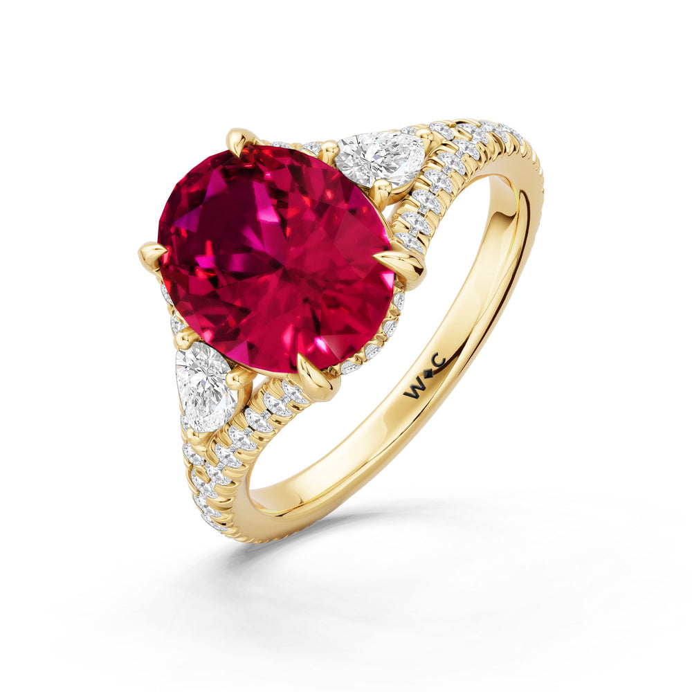 The Viridelle Ring with Created Ruby Cut Diamond in 14KT Yellow Gold view 3

