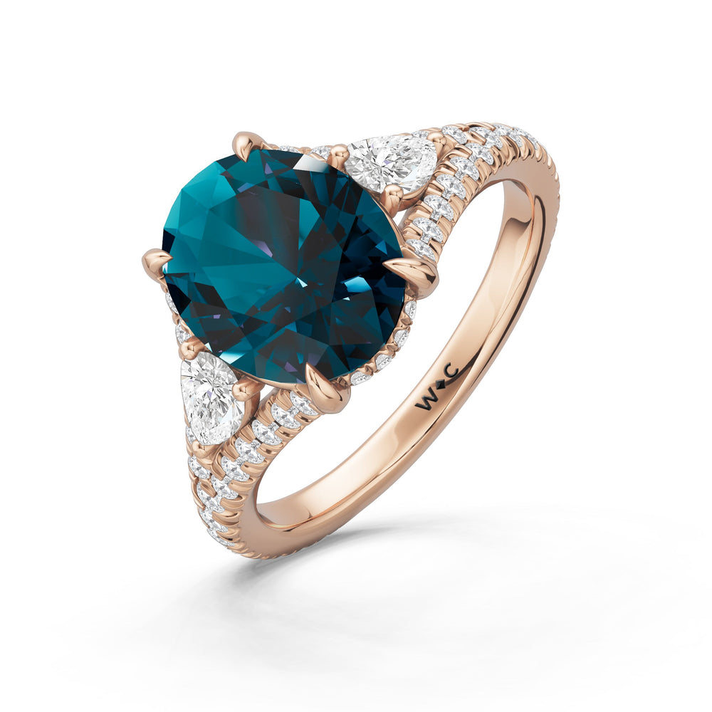 The Viridelle Ring with Created London Blue Topaz Cut Diamond in 14KT Rose Gold view 3
