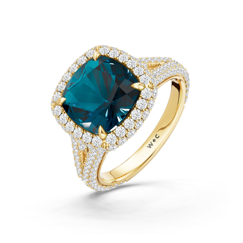 The Viridalis Ring with Created London Blue Topaz Cut Diamond in 14KT Yellow Gold view 3
