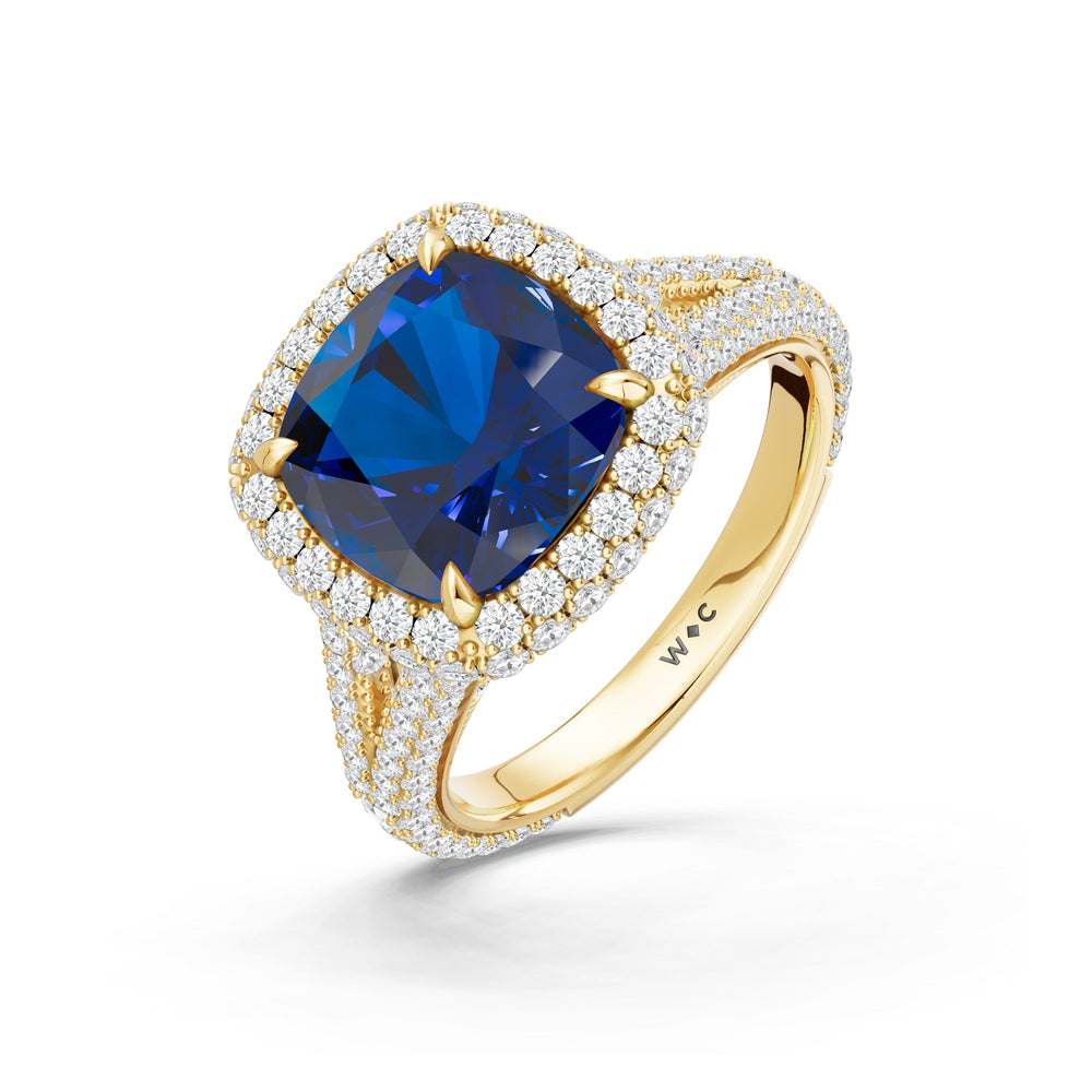 The Viridalis Ring with Created Blue Sapphire Cut Diamond in 14KT Yellow Gold view 3
