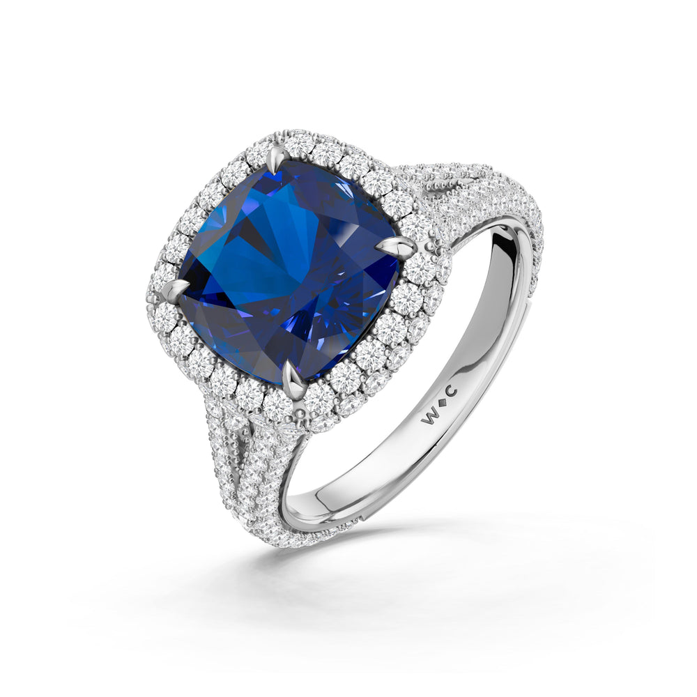 The Viridalis Ring with Created Blue Sapphire Cut Diamond in 14KT Platinum view 3
