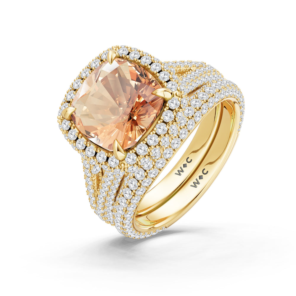The Viridalis Diamond Wedding Band with Created Morganite Cut Diamond in 14KT Yellow Gold view 3
