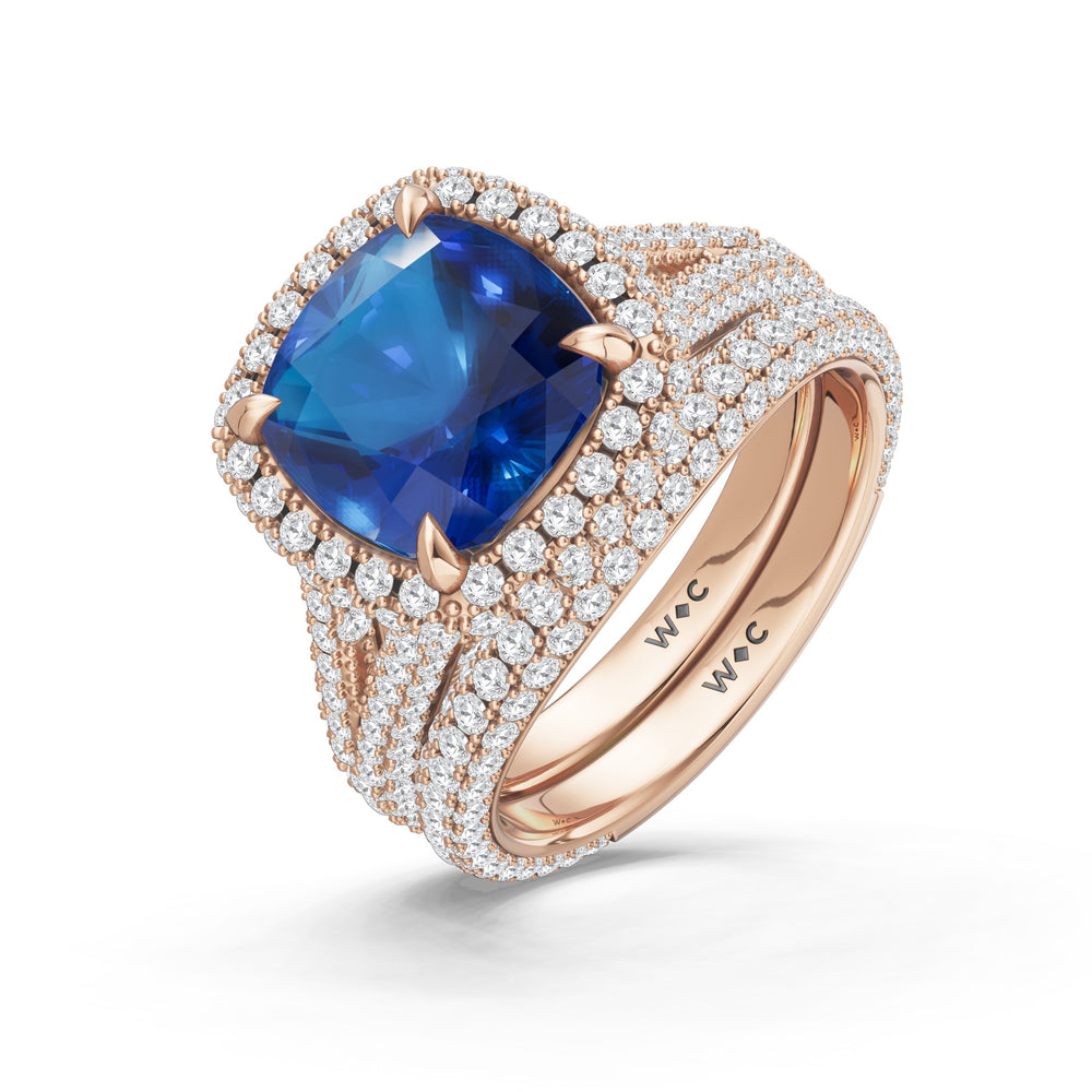 The Viridalis Diamond Wedding Band with Created Blue Sapphire Cut Diamond in 14KT Rose Gold view 3
