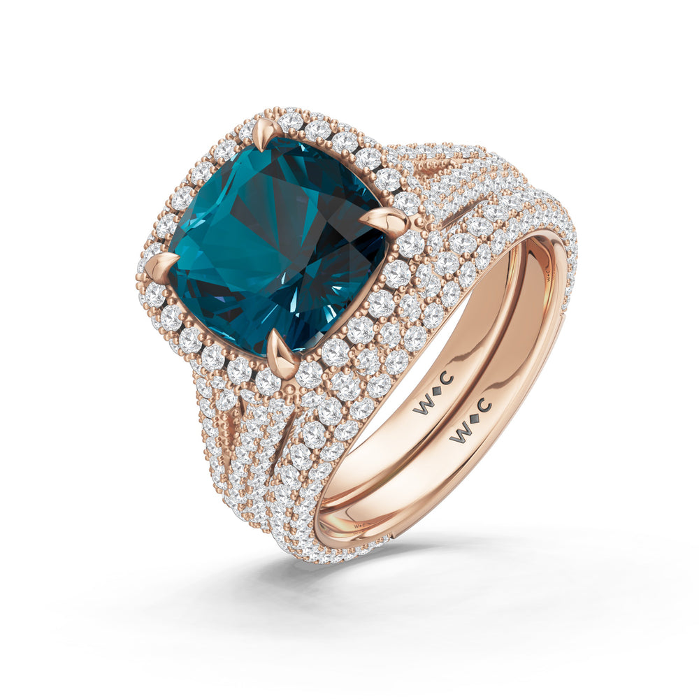 The Viridalis Ring with Created London Blue Topaz Cut Diamond in 14KT Rose Gold view 4
