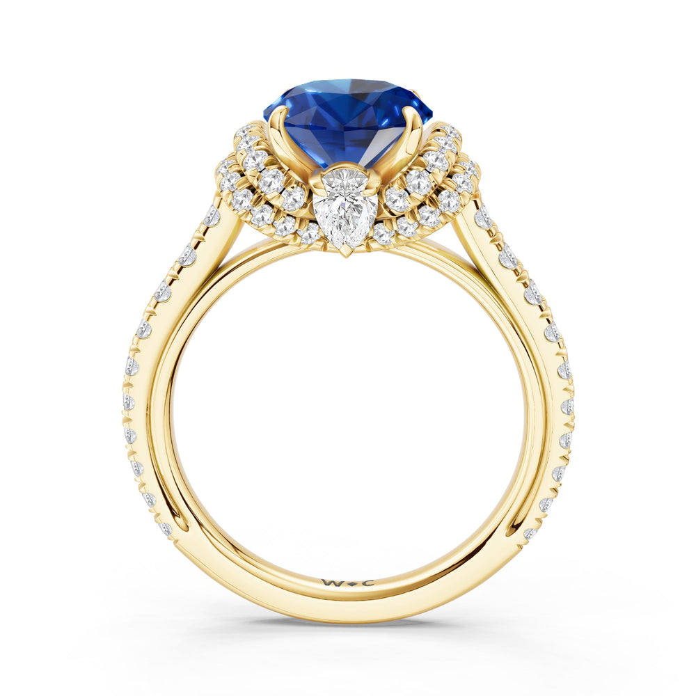 The Aurielle Ring with Created Blue Sapphire Cut Diamond in 14KT Yellow Gold view 2
