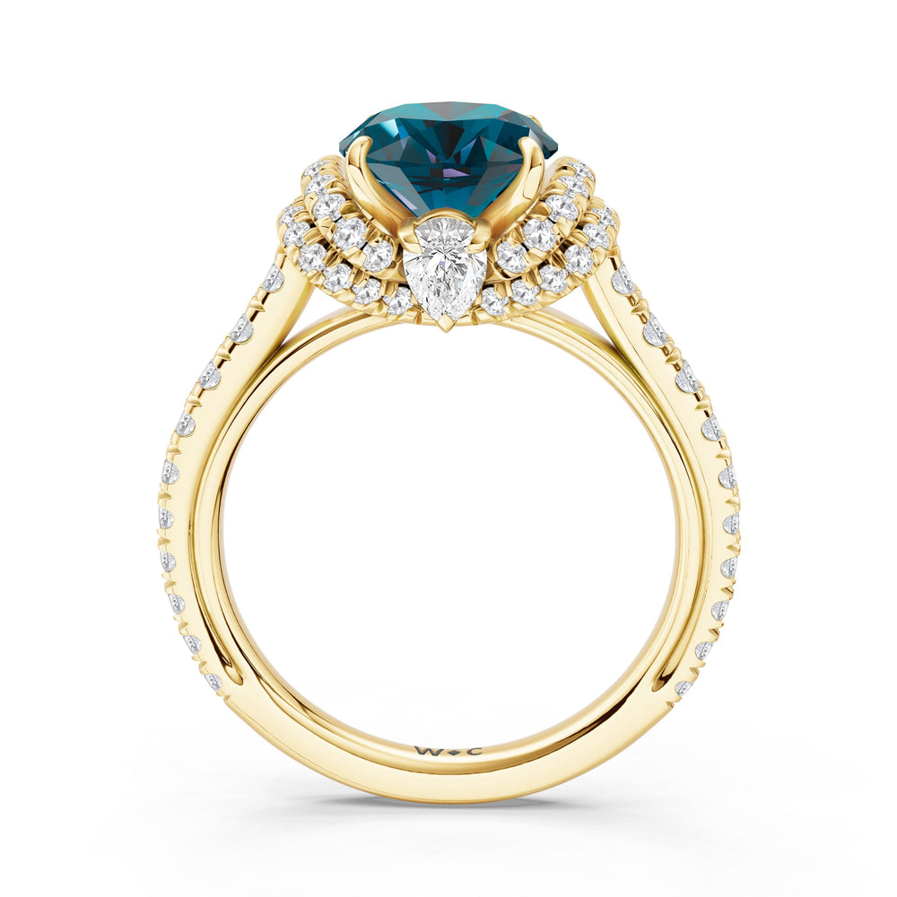 The Aurielle Ring with Created London Blue Topaz Cut Diamond in 14KT Yellow Gold view 2
