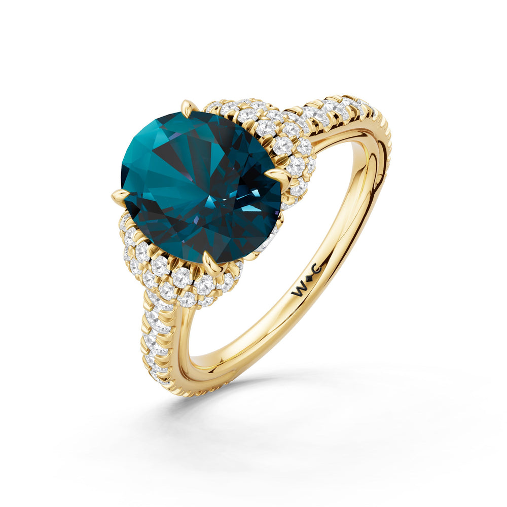 The Aurielle Ring with Created London Blue Topaz Cut Diamond in 14KT Yellow Gold view 3
