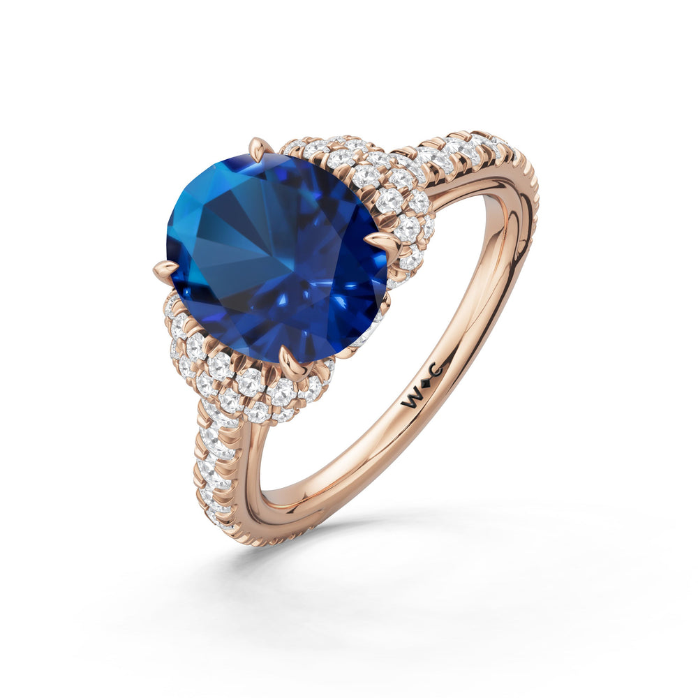 The Aurielle Ring with Created Blue Sapphire Cut Diamond in 14KT Rose Gold view 3
