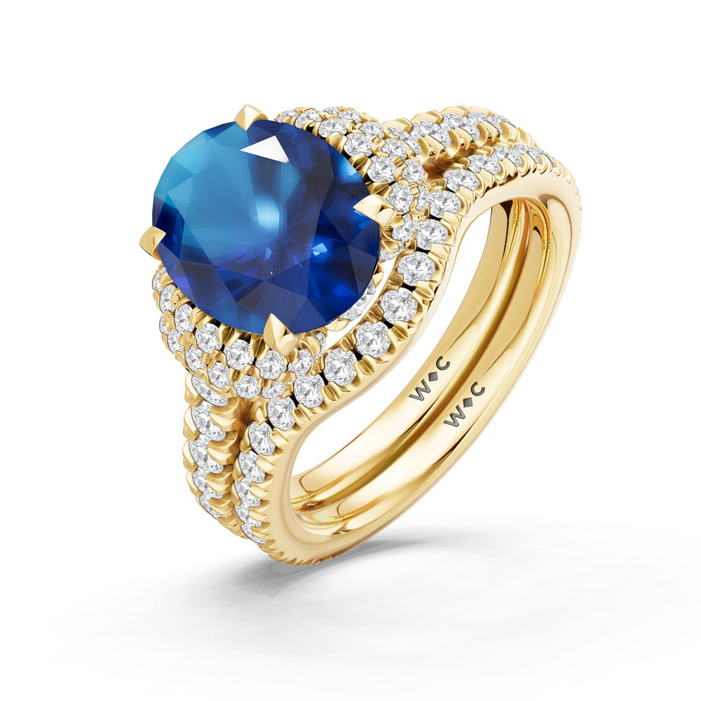 The Aurielle Ring with Created Blue Sapphire Cut Diamond in 14KT Yellow Gold view 4
