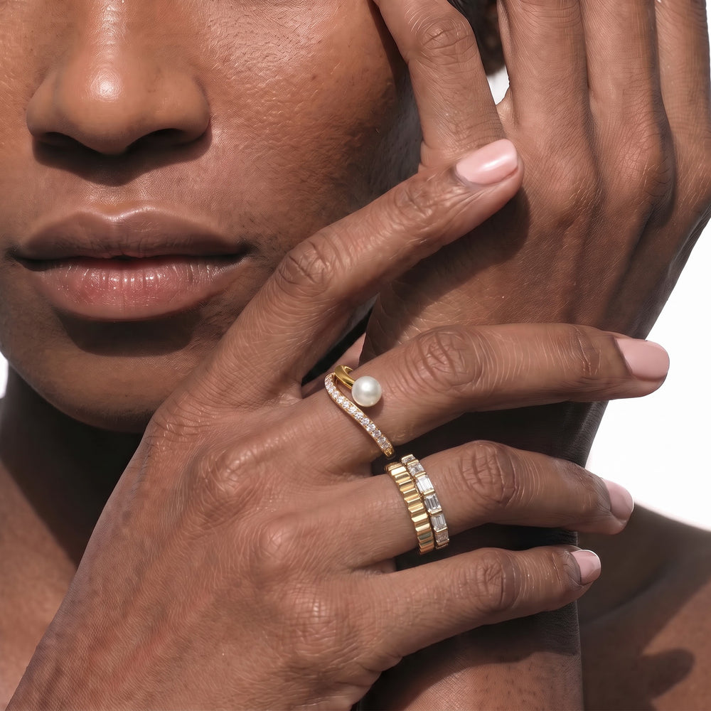 Pearl Contour Ring with Sterling Silver / Lab / 1/5 Cut Diamond in 14KT Sterling Silver / Lab / 1/5 view 3
