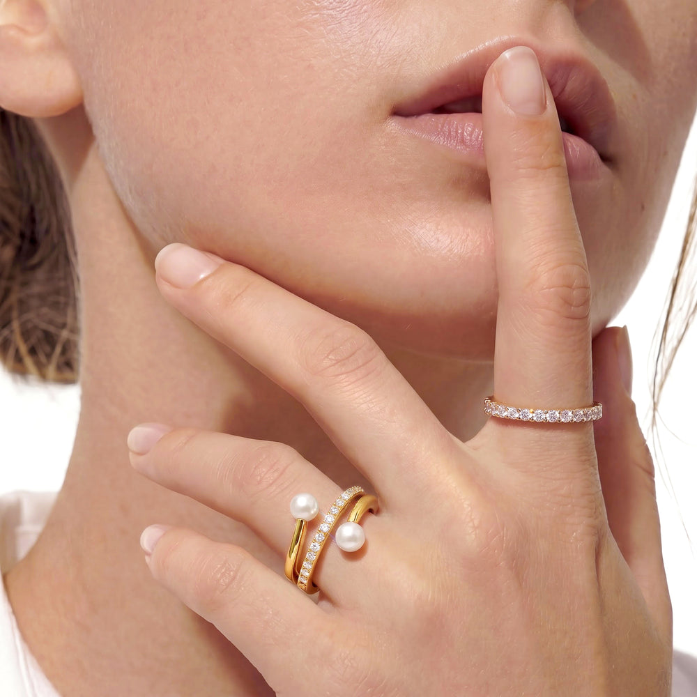 Pearl Bypass Ring with Sterling Silver / Lab / 1/5 Cut Diamond in 14KT Sterling Silver / Lab / 1/5 view 3
