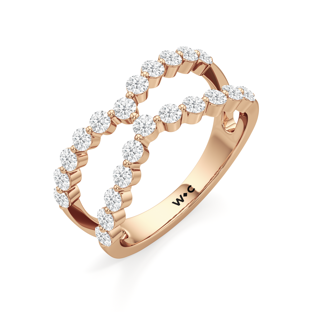 Chevron Kiss Diamond Ring with 14KT Rose Gold / Lab / 3/4 Cut Diamond in 14KT Rose Gold / Lab / 3/4 view 3
