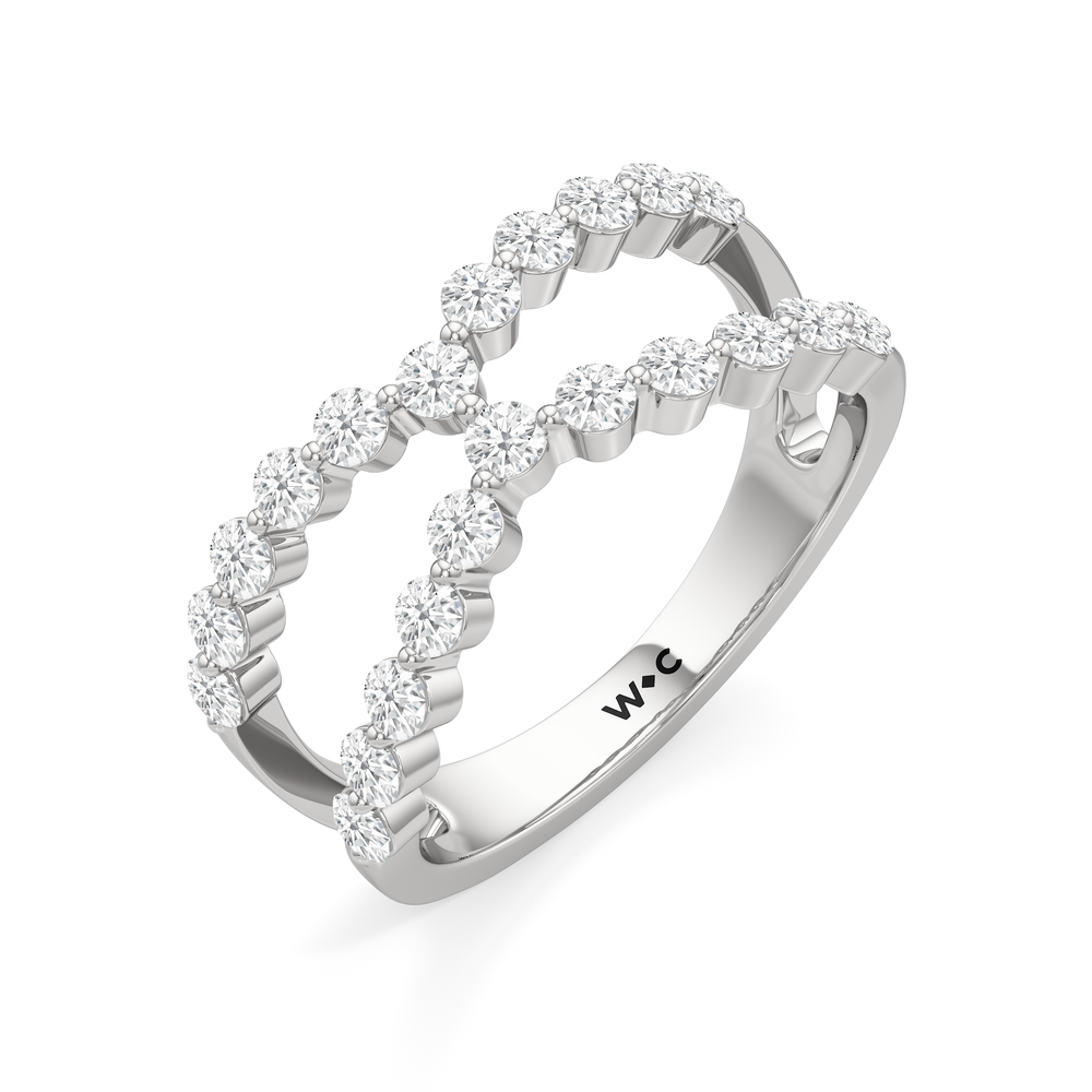 Chevron Kiss Diamond Ring with 14KT White Gold / Lab / 3/4 Cut Diamond in 14KT White Gold / Lab / 3/4 view 3
