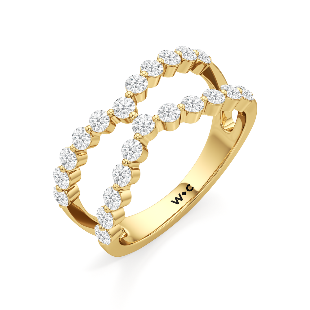 Chevron Kiss Diamond Ring with 14KT Yellow Gold / Lab / 3/4 Cut Diamond in 14KT Yellow Gold / Lab / 3/4 view 3
