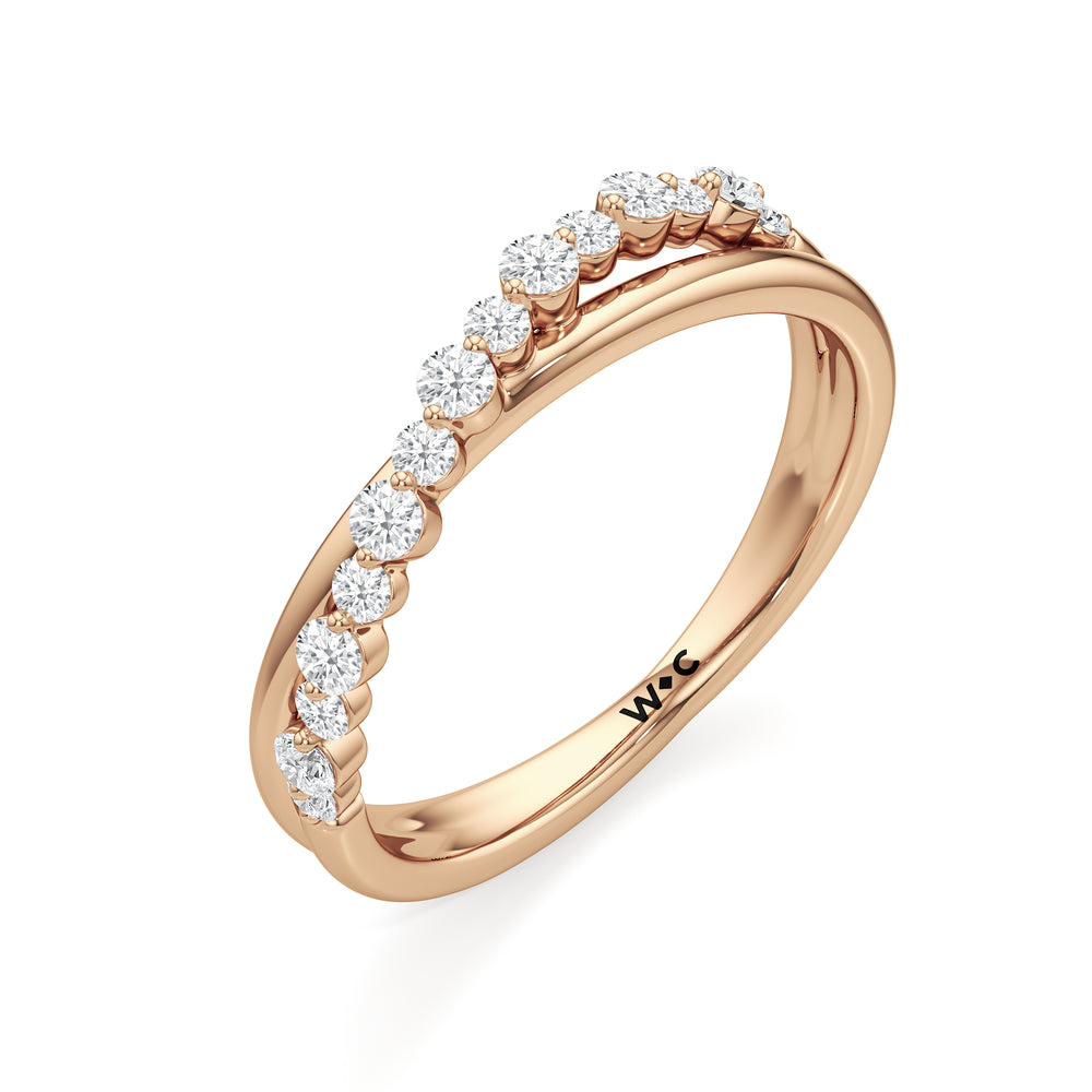 Diamond Line Criss Cross Ring with 14KT Rose Gold / Lab / 1/4 Cut Diamond in 14KT Rose Gold / Lab / 1/4 view 3
