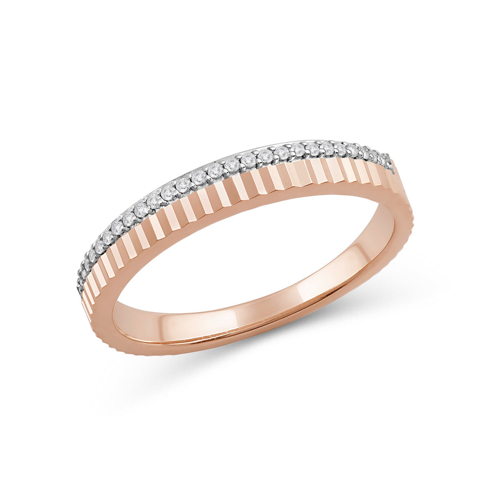 Fluted Groove Ring with 18KT Rose Gold / Lab / 1/10 Cut Diamond in 14KT Rose Gold / Lab / 1/10 view 5
