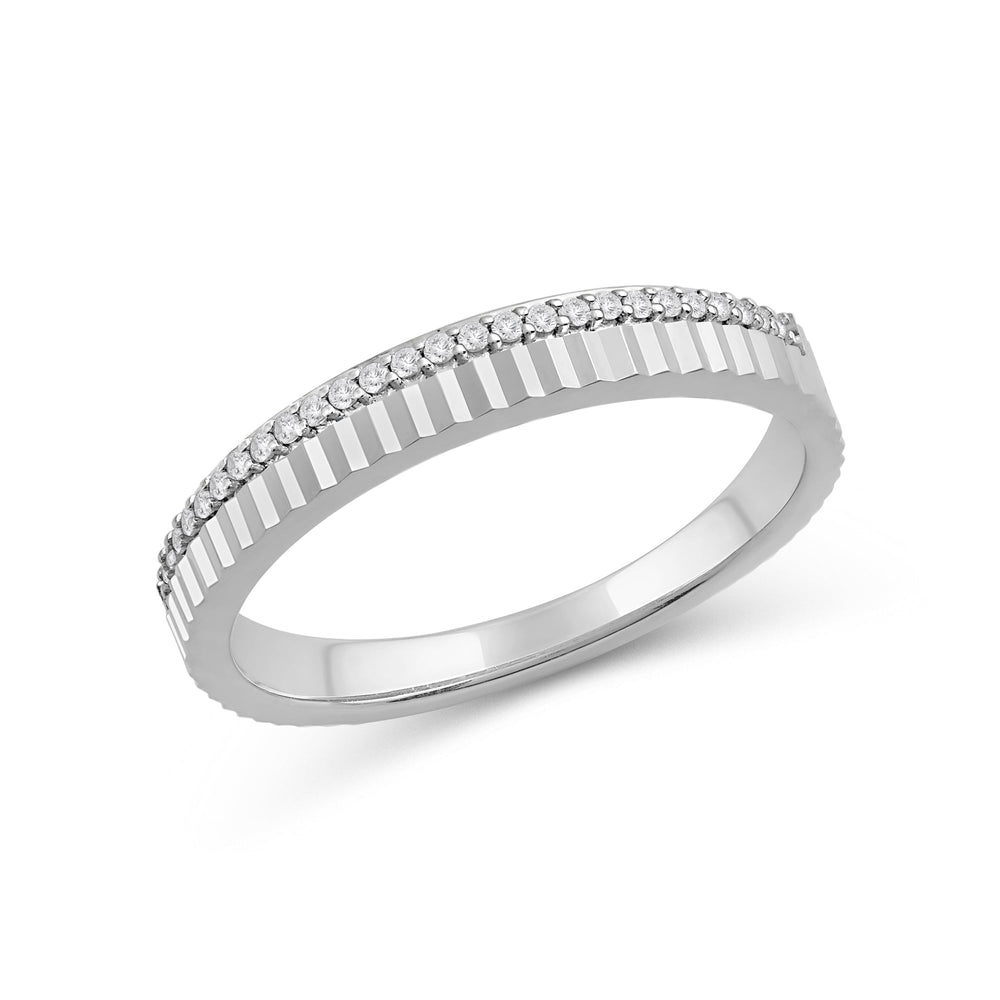Fluted Groove Ring with 18KT White Gold / Lab / 1/10 Cut Diamond in 14KT White Gold / Lab / 1/10 view 5
