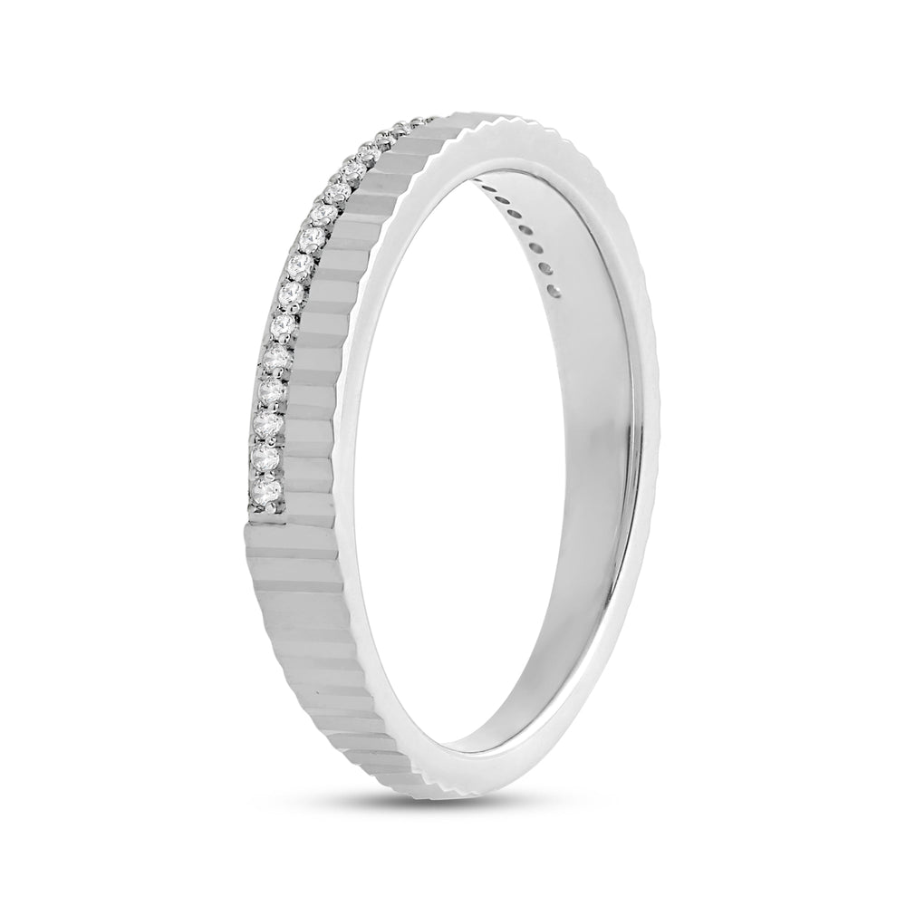 Fluted Groove Ring with 18KT White Gold / Lab / 1/10 Cut Diamond in 14KT White Gold / Lab / 1/10 view 6
