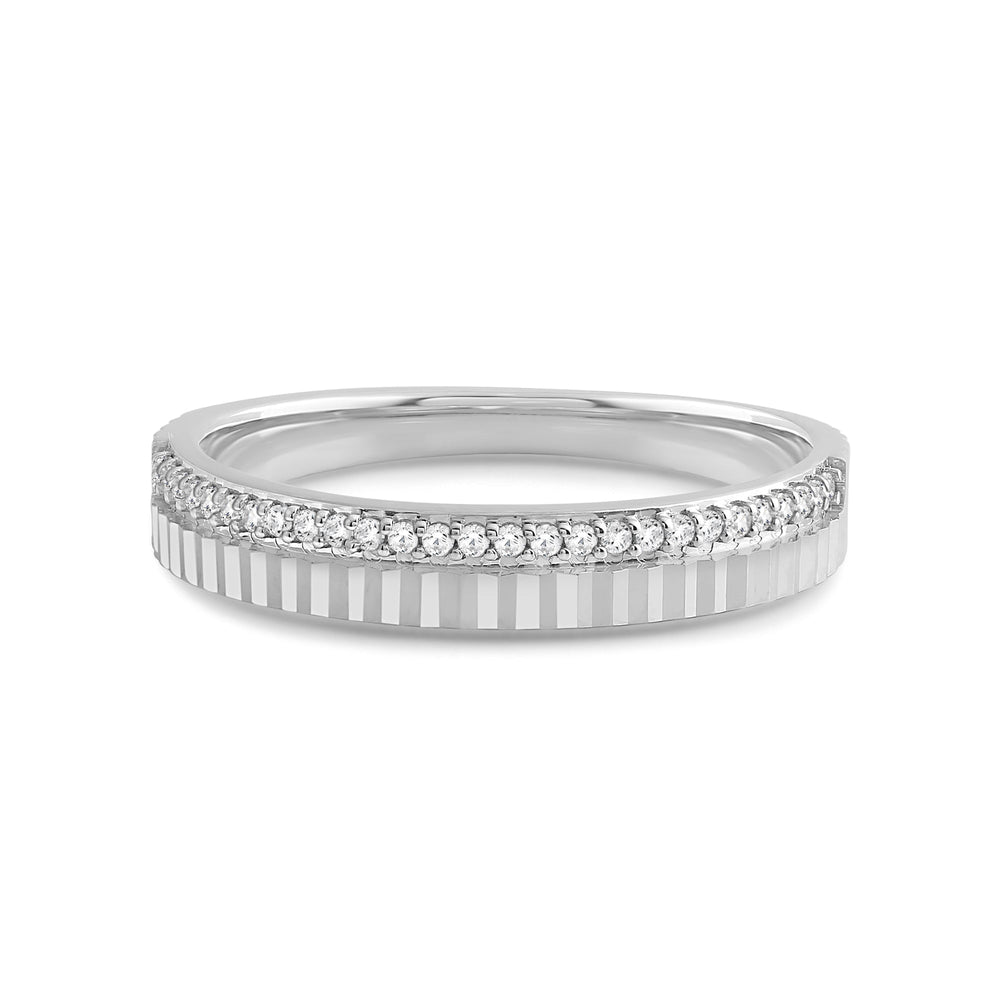 Fluted Groove Ring with 18KT White Gold / Lab / 1/10 Cut Diamond in 14KT White Gold / Lab / 1/10 view 1
