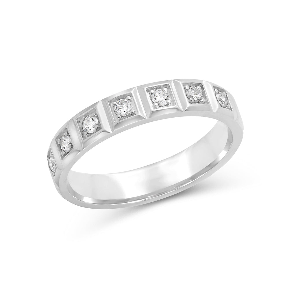 Geometric Block Ring with 18KT White Gold / Lab / 1/8 Cut Diamond in 14KT White Gold / Lab / 1/8 view 5
