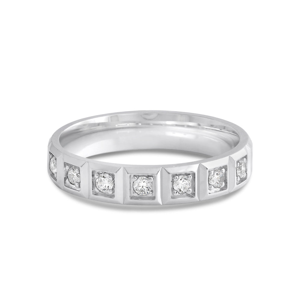 Geometric Block Ring with 18KT White Gold / Lab / 1/8 Cut Diamond in 14KT White Gold / Lab / 1/8 view 1
