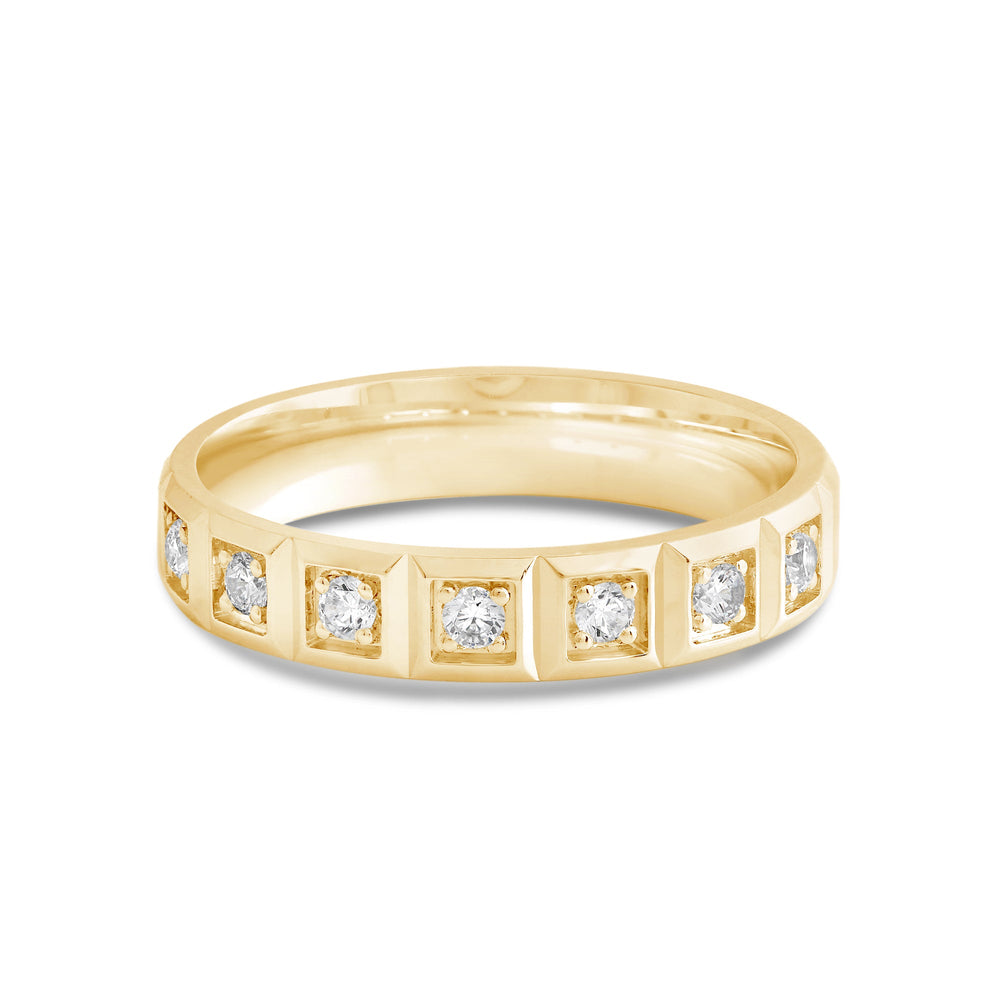 Geometric Block Ring with 18KT Yellow Gold / Lab / 1/8 Cut Diamond in 14KT Yellow Gold / Lab / 1/8 view 1
