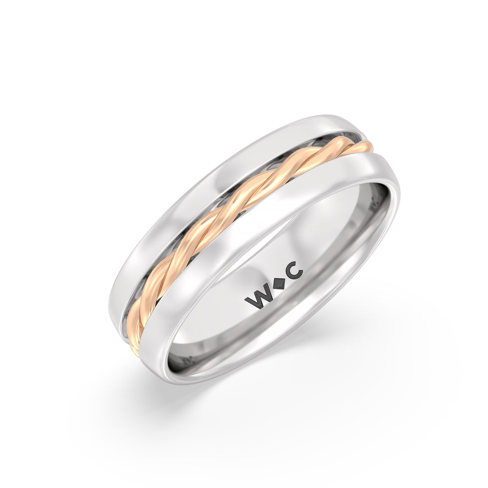 Twisted Rope Two Tone Band with 18KT White & Rose Gold / 0 Cut Diamond in 14KT White & Rose Gold / 0 view 3
