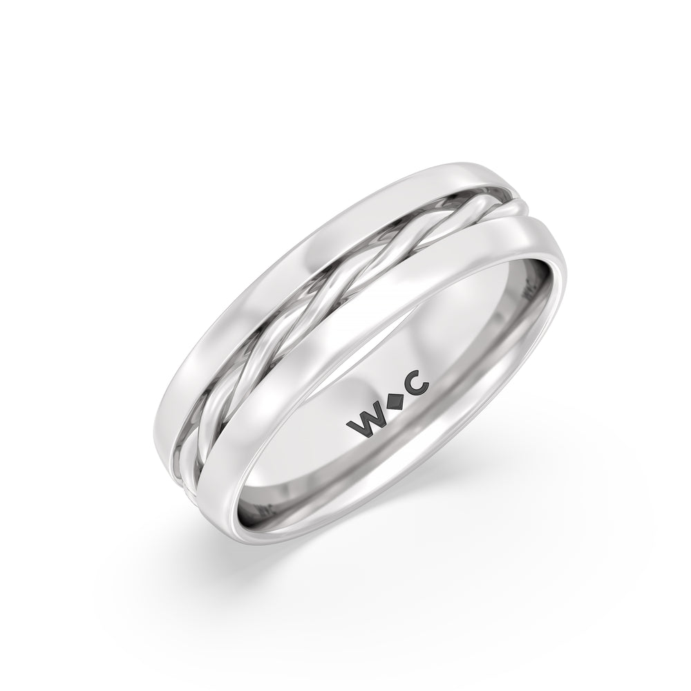 Twisted Rope Two Tone Band with Platinum / 0 Cut Diamond in 14KT Platinum / 0 view 3
