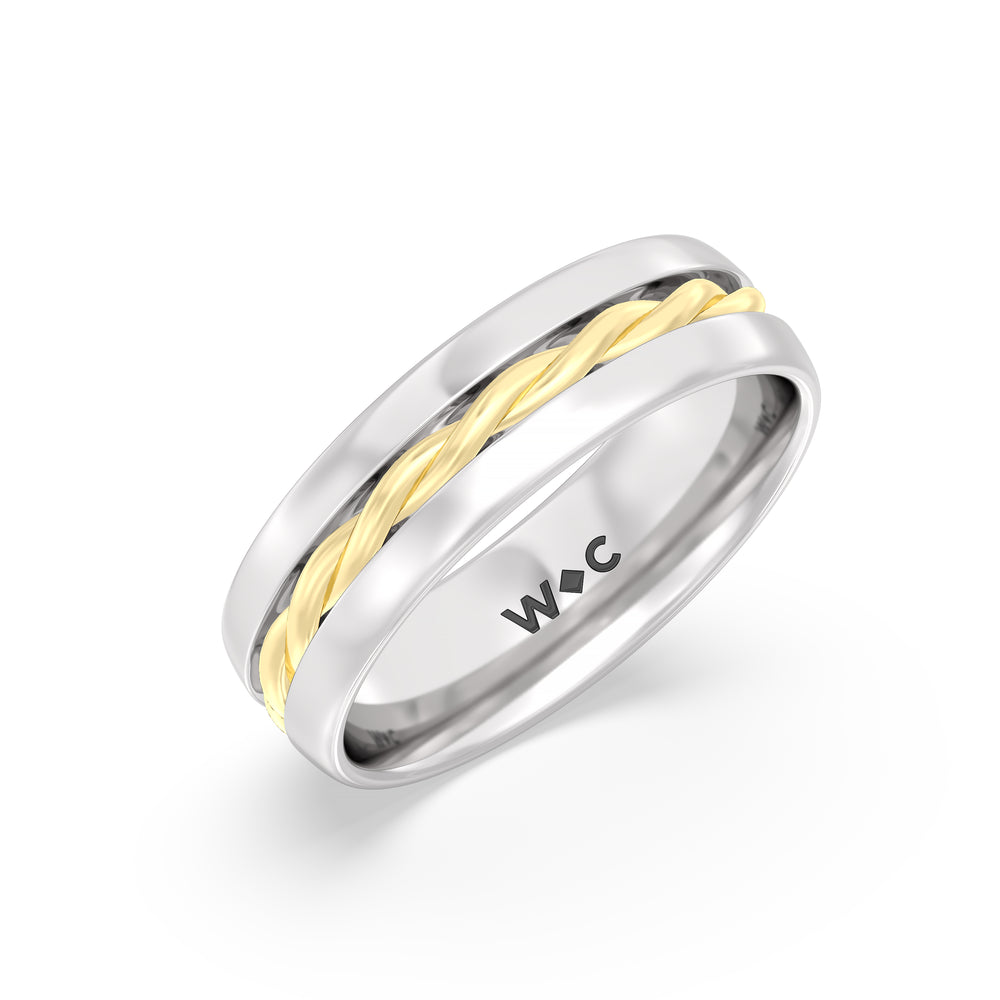 Twisted Rope Two Tone Band with 18KT White & Yellow Gold / 0 Cut Diamond in 14KT White & Yellow Gold / 0 view 3
