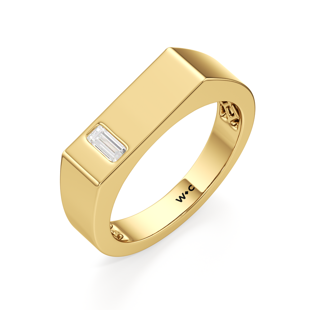 Angular Flat Top Solitaire Men's Ring with 18KT Yellow Gold / Lab / 1/5 Cut Diamond in 14KT Yellow Gold / Lab / 1/5 view 3
