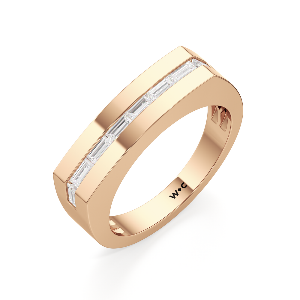 Diamond Channel Flat Top Men's Ring with 18KT Rose Gold / Lab / 1/2 Cut Diamond in 14KT Rose Gold / Lab / 1/2 view 3

