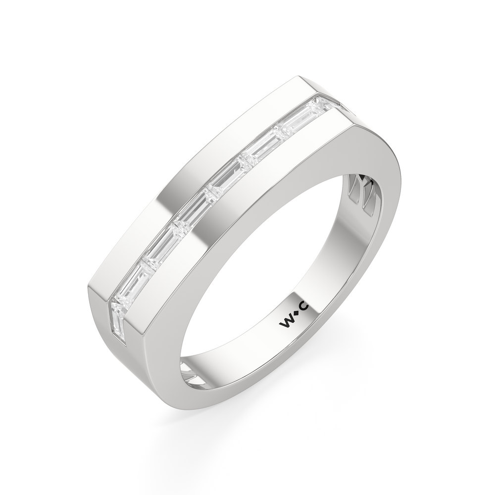 Diamond Channel Flat Top Men's Ring with Platinum / Lab / 1/2 Cut Diamond in 14KT Platinum / Lab / 1/2 view 3
