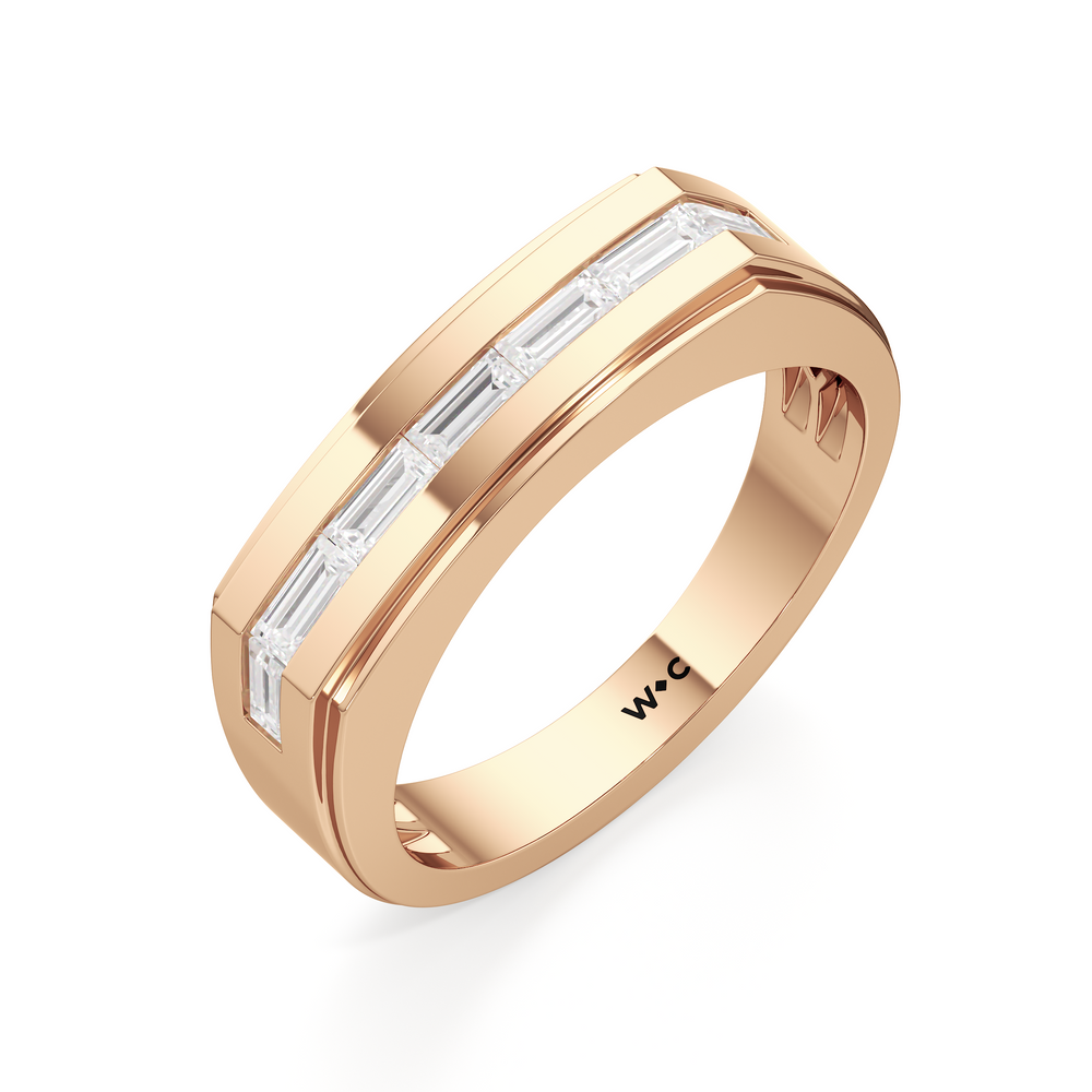 Diamond Channel Beveled Men's Ring with 18KT Rose Gold / Lab / 5/8 Cut Diamond in 14KT Rose Gold / Lab / 5/8 view 3
