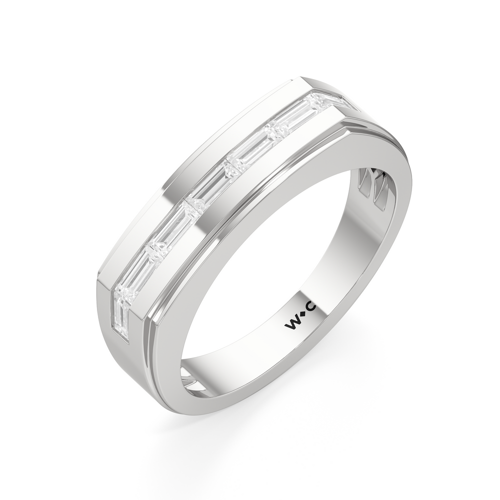Diamond Channel Beveled Men's Ring with Platinum / Lab / 5/8 Cut Diamond in 14KT Platinum / Lab / 5/8 view 3
