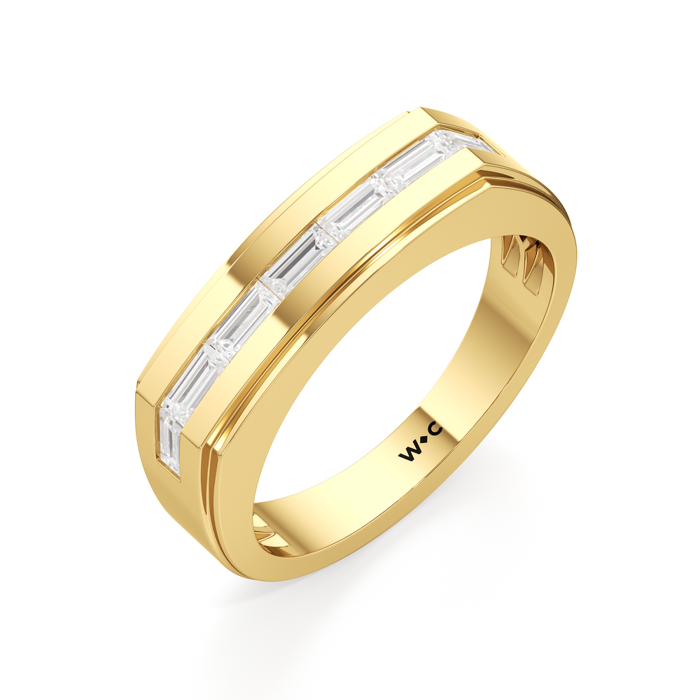 Diamond Channel Beveled Men's Ring with 18KT Yellow Gold / Lab / 5/8 Cut Diamond in 14KT Yellow Gold / Lab / 5/8 view 3
