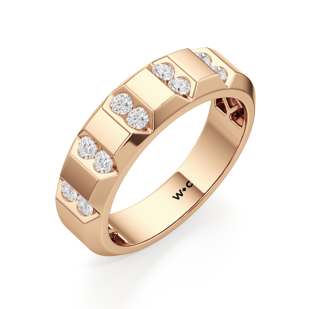 Ridged Channel Diamond Men's Ring with 18KT Rose Gold / Lab / 1/2 Cut Diamond in 14KT Rose Gold / Lab / 1/2 view 3
