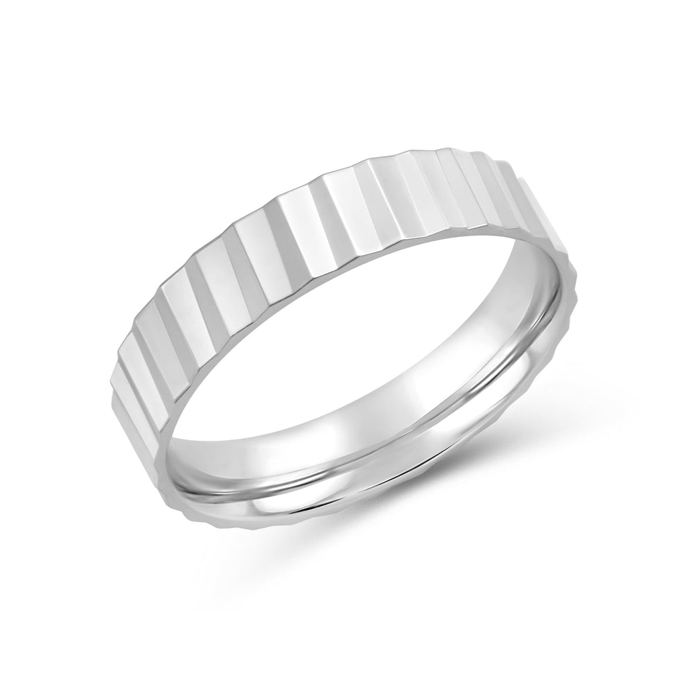 Fluted Slant Men's Ring with 18KT White Gold / 5 Cut Diamond in 14KT White Gold / 5 view 4
