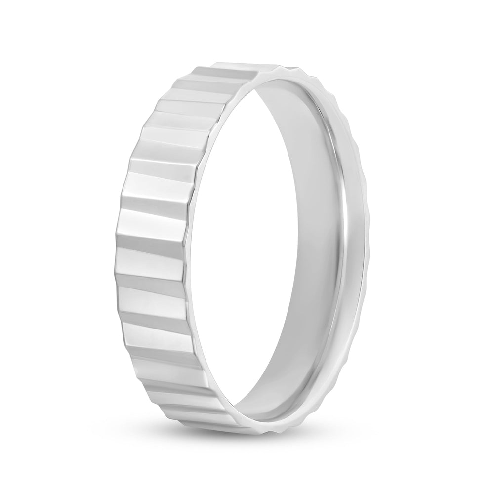 Fluted Slant Men's Ring with 18KT White Gold / 5 Cut Diamond in 14KT White Gold / 5 view 3
