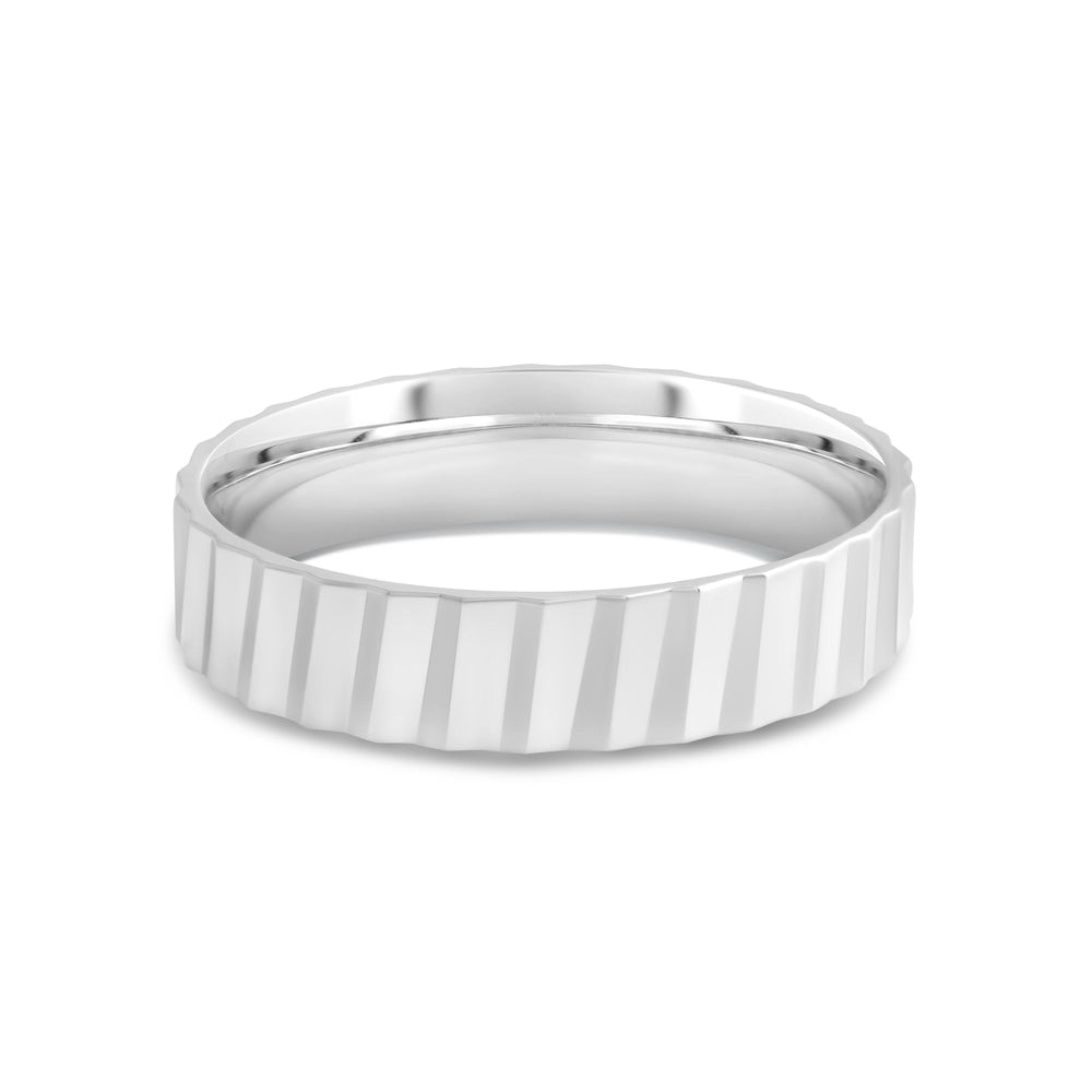 Fluted Slant Men's Ring with 18KT White Gold / 5 Cut Diamond in 14KT White Gold / 5 view 1
