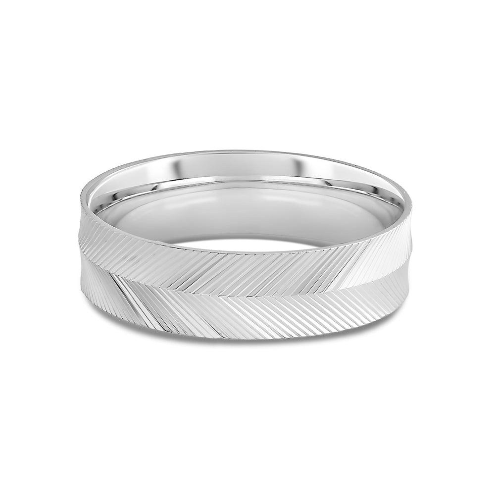 Ribbed Reverse Men's Ring with 18KT White Gold / 6 Cut Diamond in 14KT White Gold / 6 view 1
