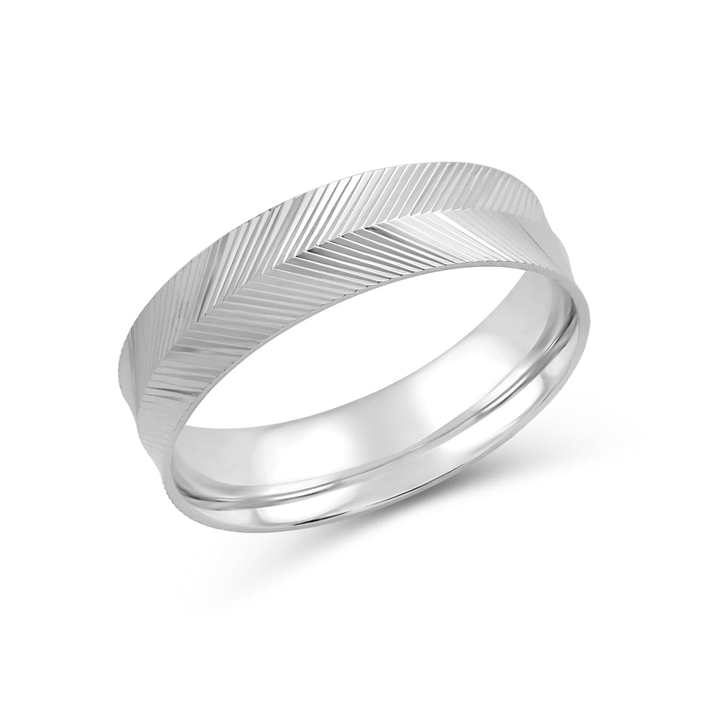 Ribbed Reverse Men's Ring with 18KT White Gold / 6 Cut Diamond in 14KT White Gold / 6 view 4
