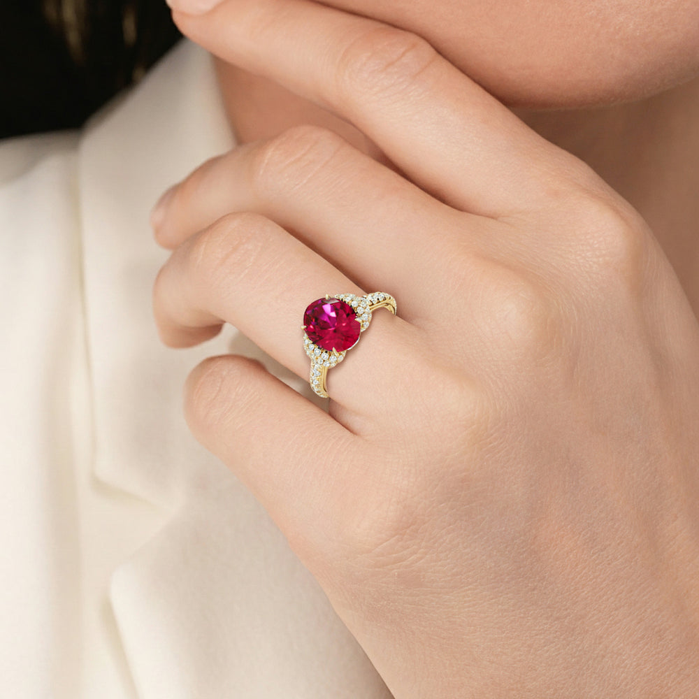 The Aurielle Ring with Created Ruby Cut Diamond in 14KT Yellow Gold view 6
