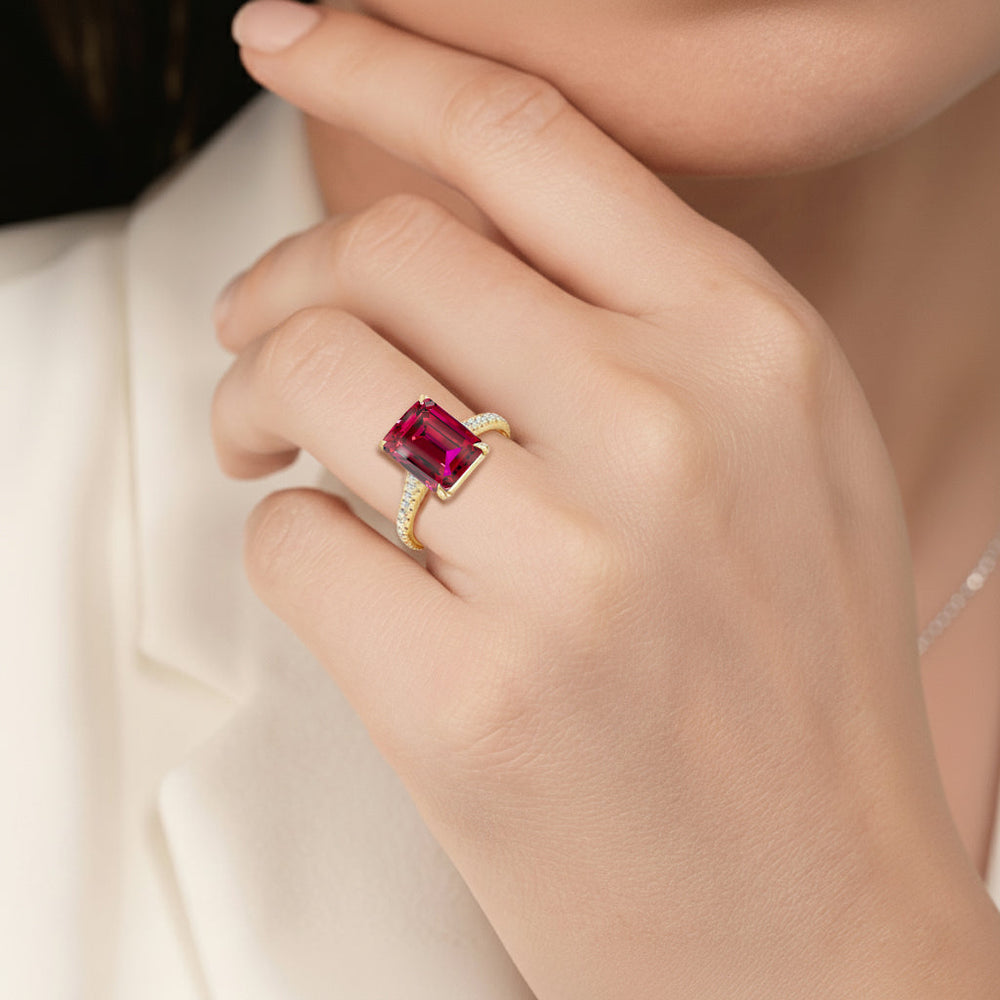 The Rosavira Ring with Created Ruby Cut Diamond in 14KT Rose Gold view 6
