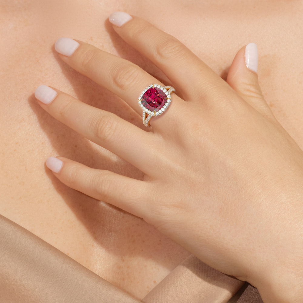 The Viridalis Ring with Created Ruby Cut Diamond in 14KT Yellow Gold view 6
