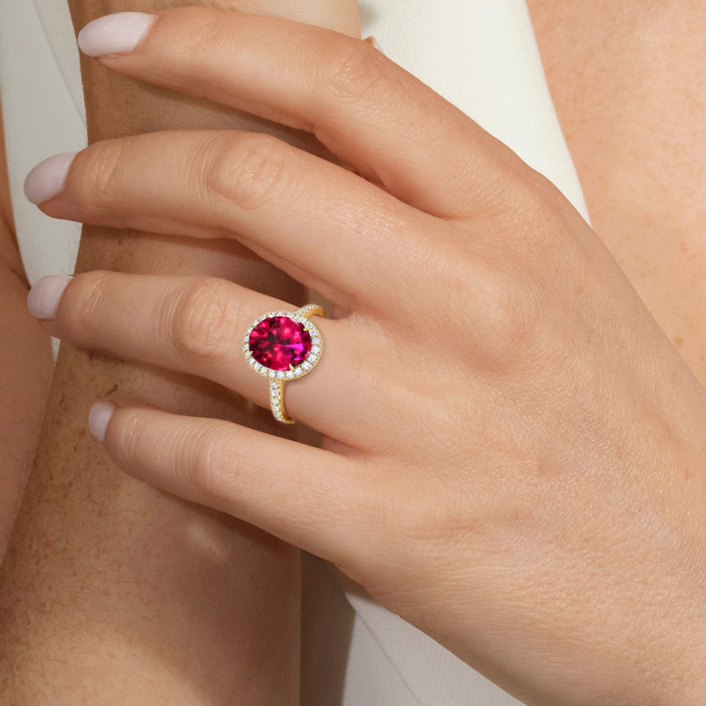 The Roselle Ring with Created Ruby Cut Diamond in 14KT Rose Gold view 5
