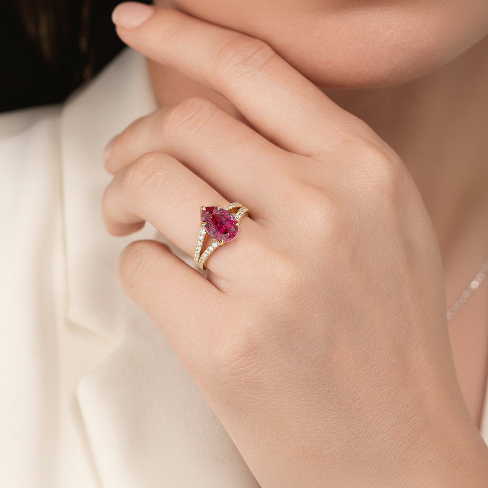 The Celestia Ring with Created Ruby Cut Diamond in 14KT Rose Gold view 6
