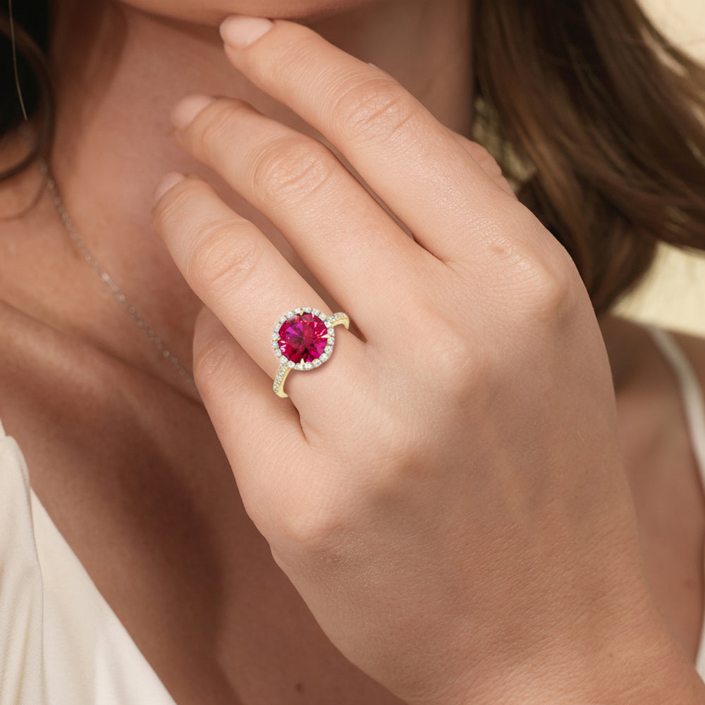 The Rosalune Ring with Created Ruby Cut Diamond in 14KT Platinum view 5
